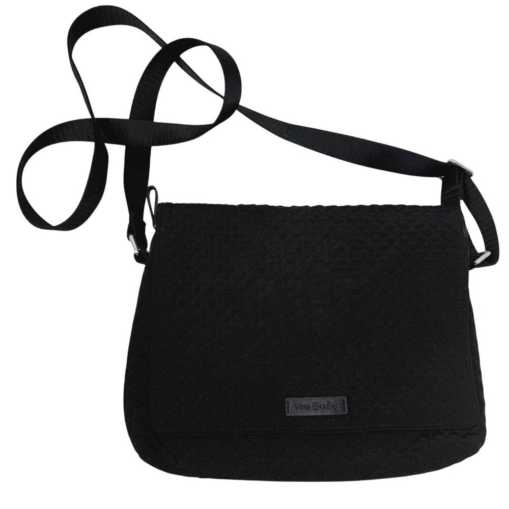 Vera Bradley Crossbody Black Quilted Purse Bag Front Flap Microfiber Bramble